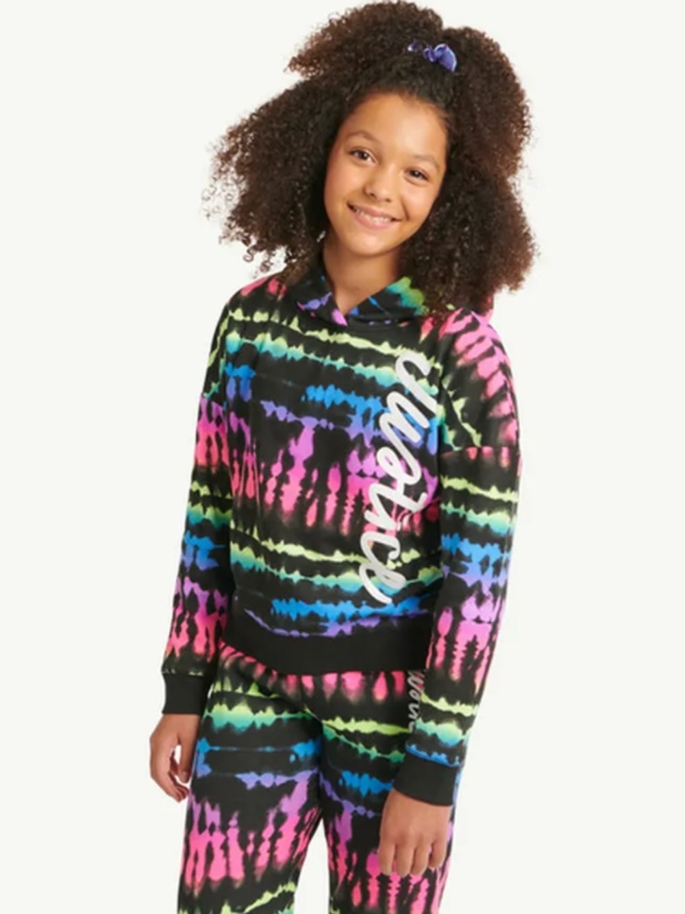 Justice Pastel Rainbow & Charcoal Tie-Dye Hoodie Sparkle Logo – Girl Med